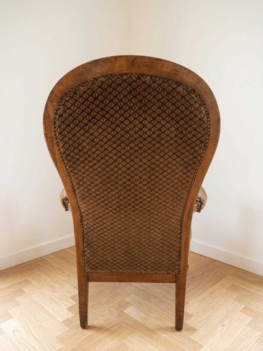Classic Voltaire Armchair in Wood and Brown Fabric