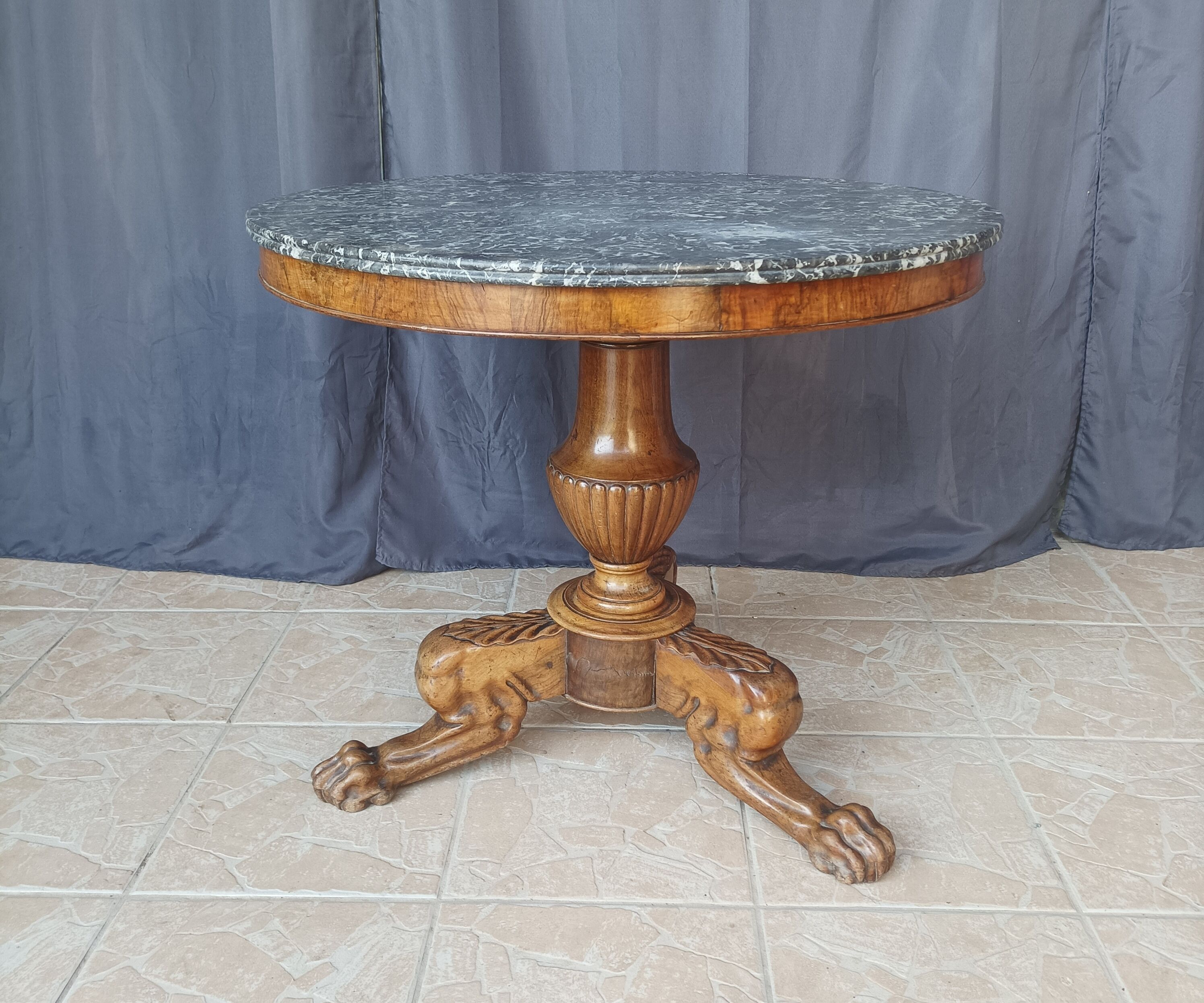 Walnut tripod pedestal table