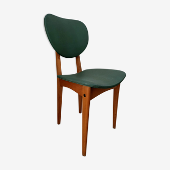 Wooden chair and green leather years -60s