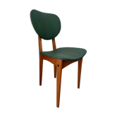 Chaise en bois et cuir vert années 50-60