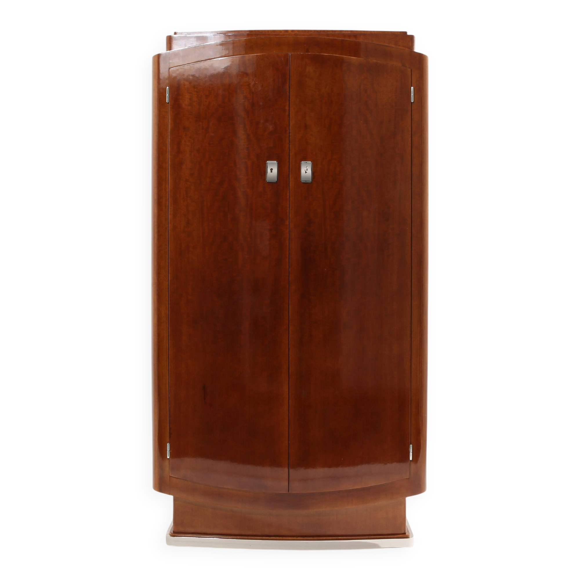 Jules Leleu cabinet in flame mahogany and nickel metal 1930