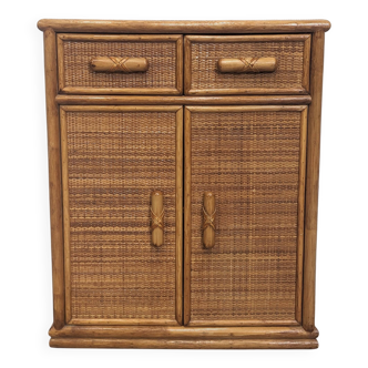 Vintage chest of drawers in rattan and bamboo.