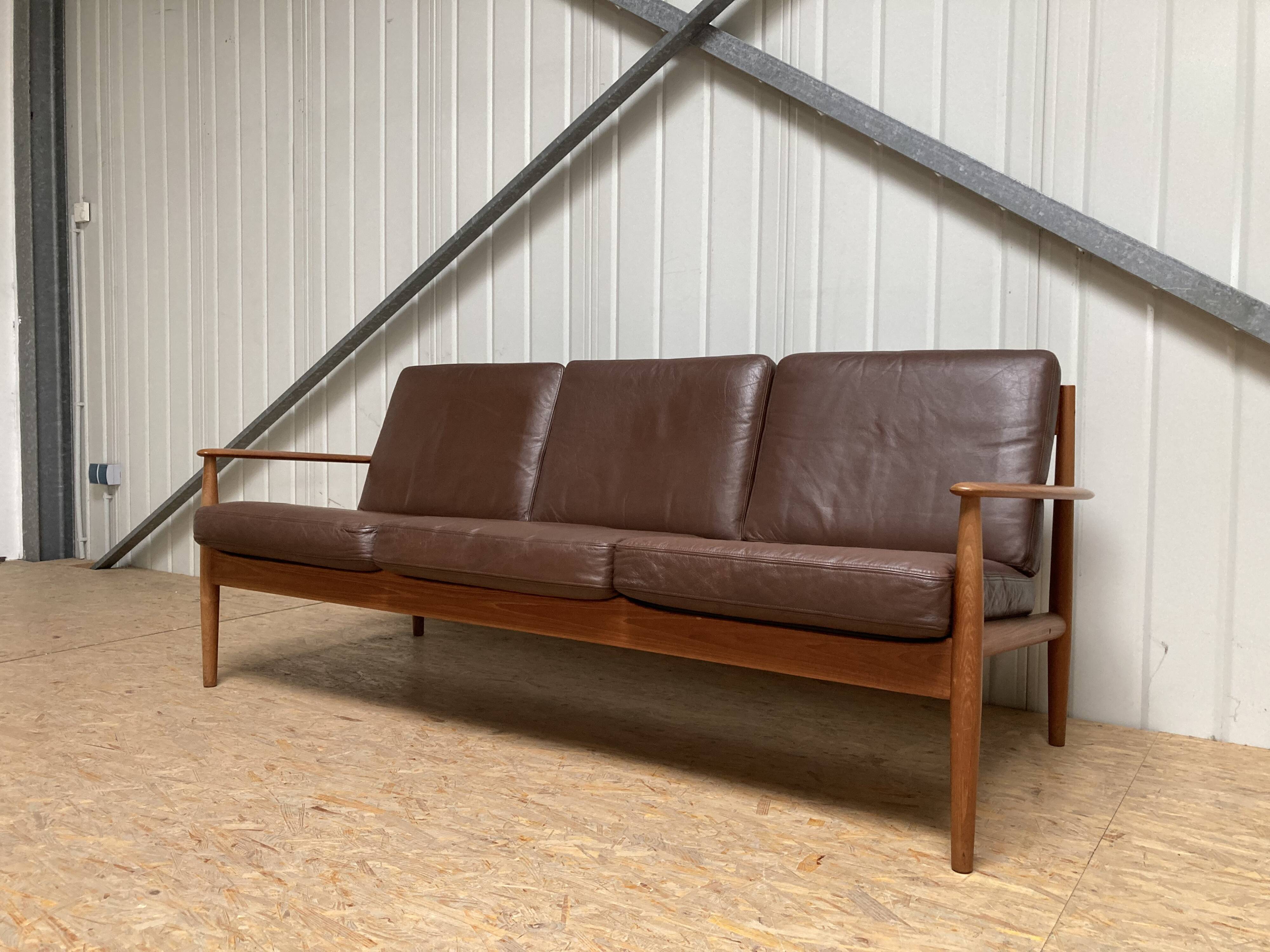 Grete Jalk for France & Son Teak Leather Sofa