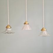 Trio of Art Deco grooved glass pendant lights, 1920s-30s