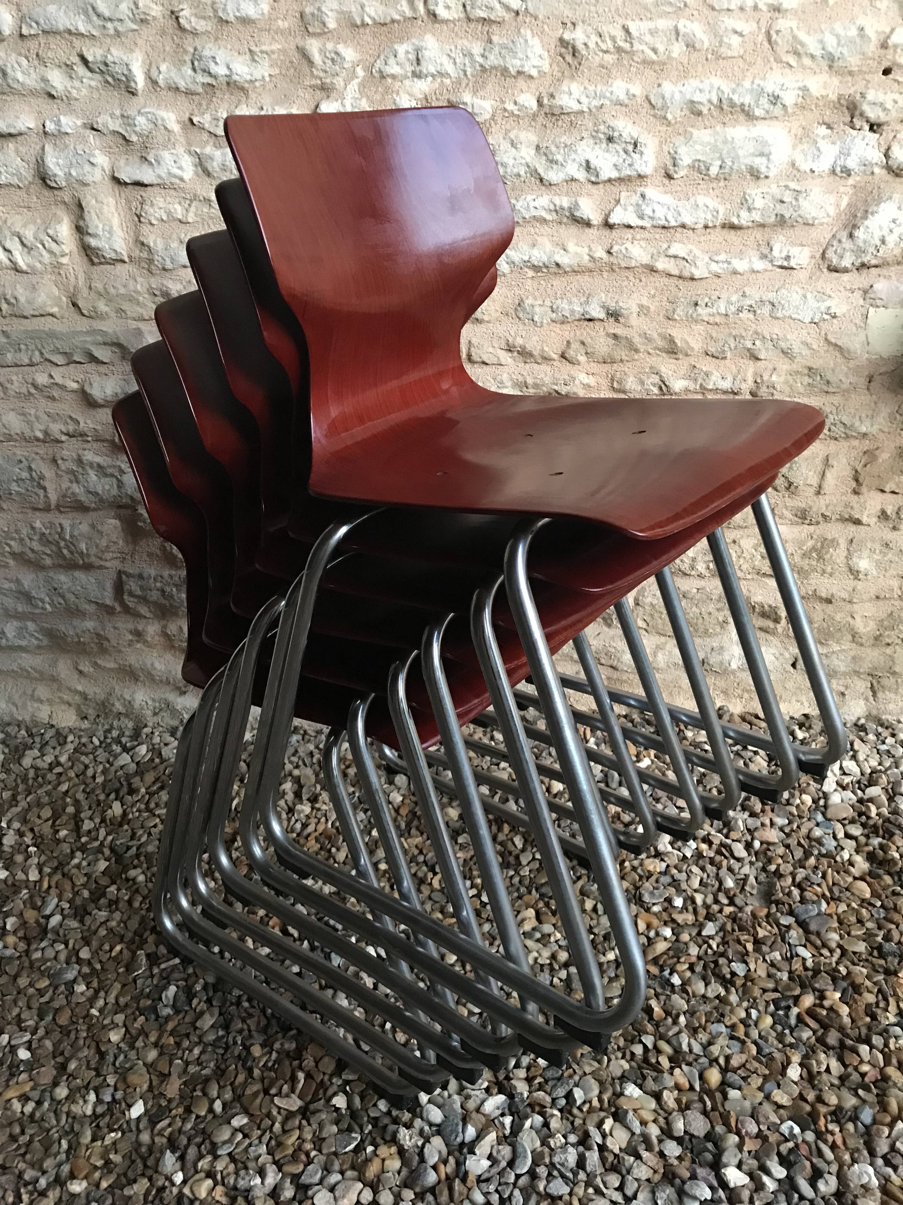 Set of 6 vintage Pagholz Flötotto stackable chairs in Pagwood