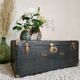 Old navy trunk, wooden chest and vintage leather