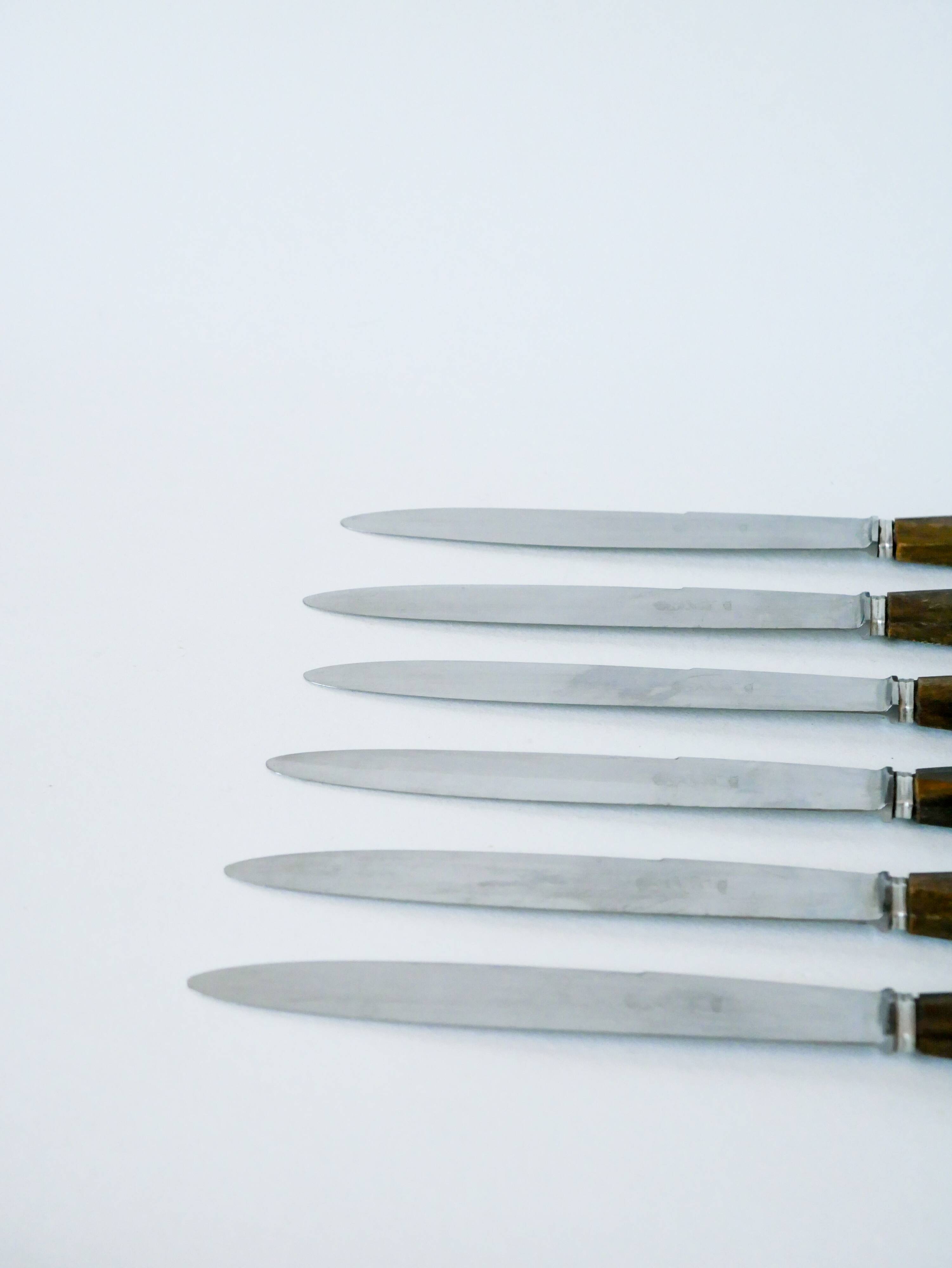 set of 6 brown horn knives 1970