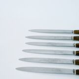 set of 6 brown horn knives 1970