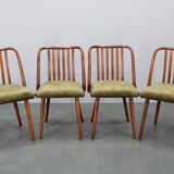 Ensemble de quatre chaises de salle à manger Šuman en hêtre, style milieu du siècle, datant des années 1960, avec revêtement restauré.