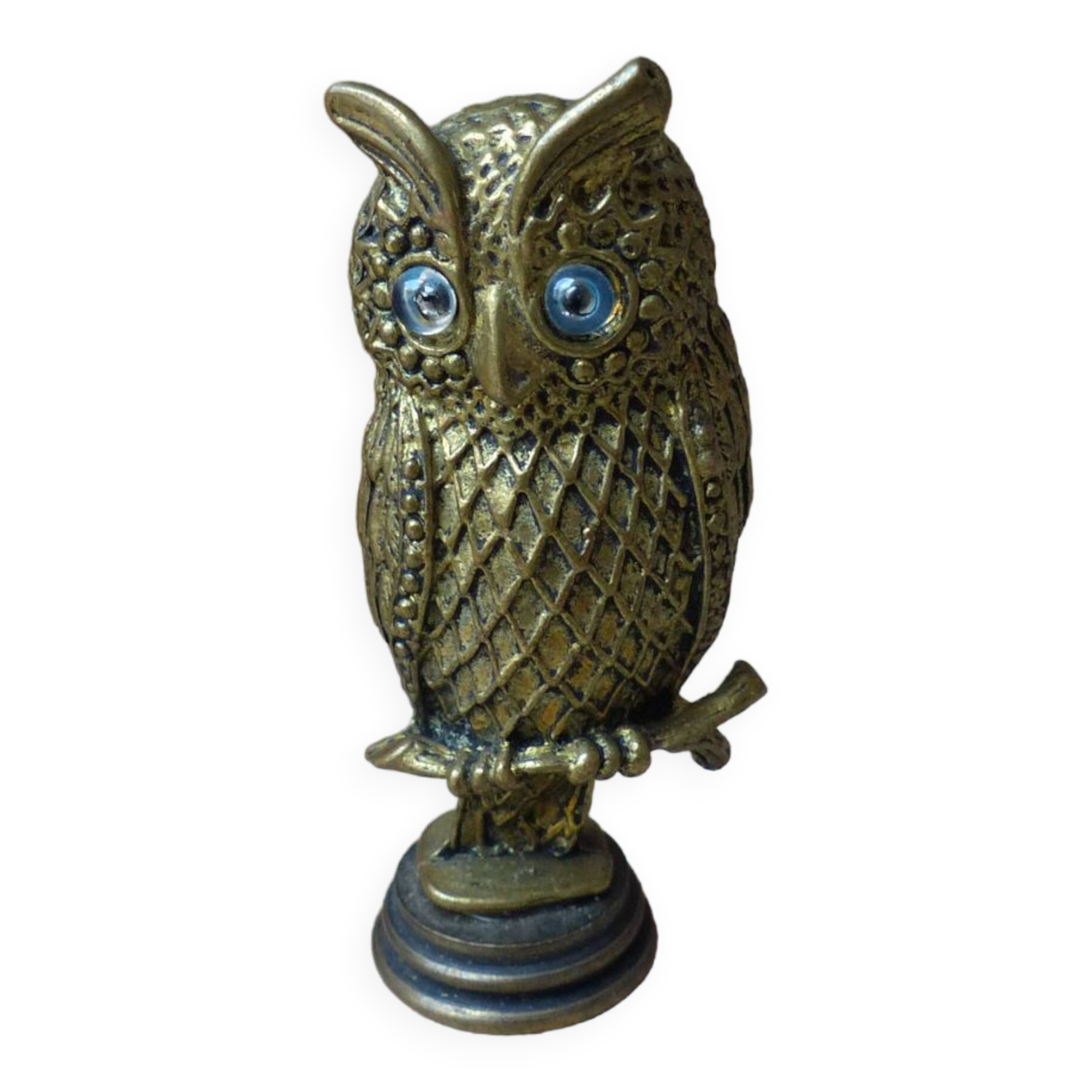 Miniature owl figurine Greece Brass Plated Bronze on Base