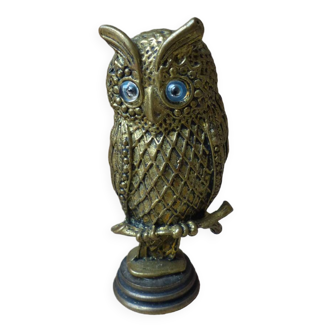 Miniature owl figurine Greece Brass Plated Bronze on Base