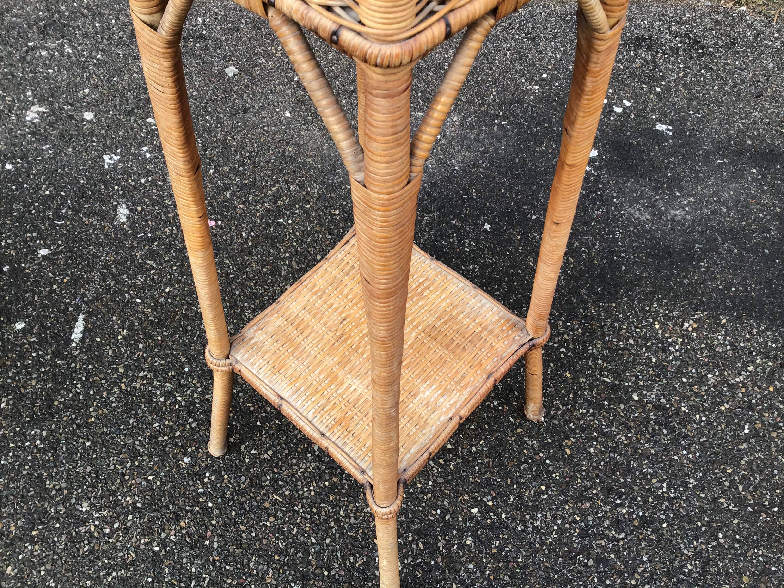 Vintage rattan selette plant holder 1950