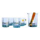 Mid Century Italy Frangar Non Flectar Whiskey Set of Blue Glasses With Ice Bucket and Fork Tongs