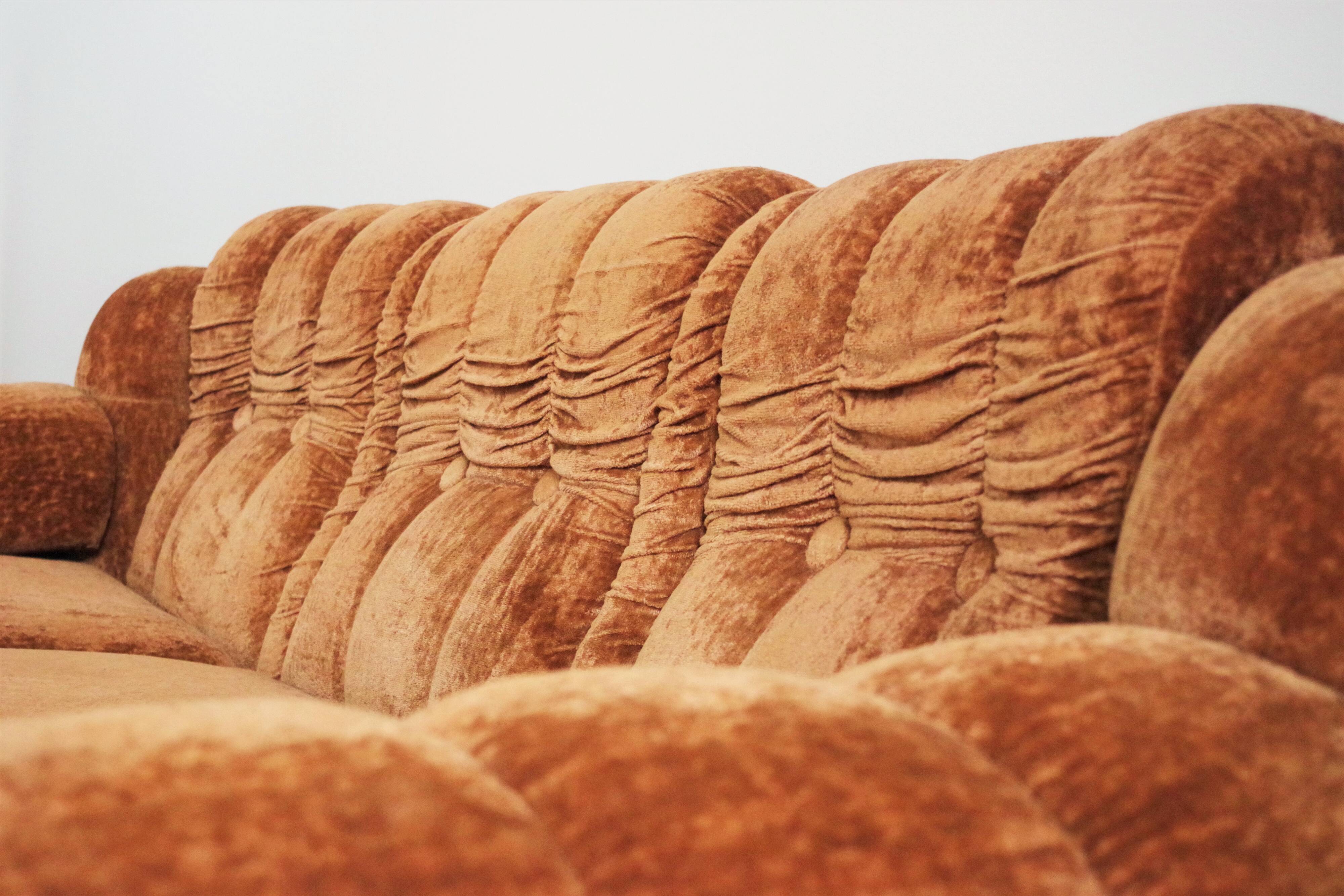 Velvet armchairs and sofa, 1970s, set of 3