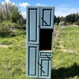 Antique Blue Wooden Column Cabinet