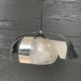 Chrome metal/glass chandelier pendant light from the 70s