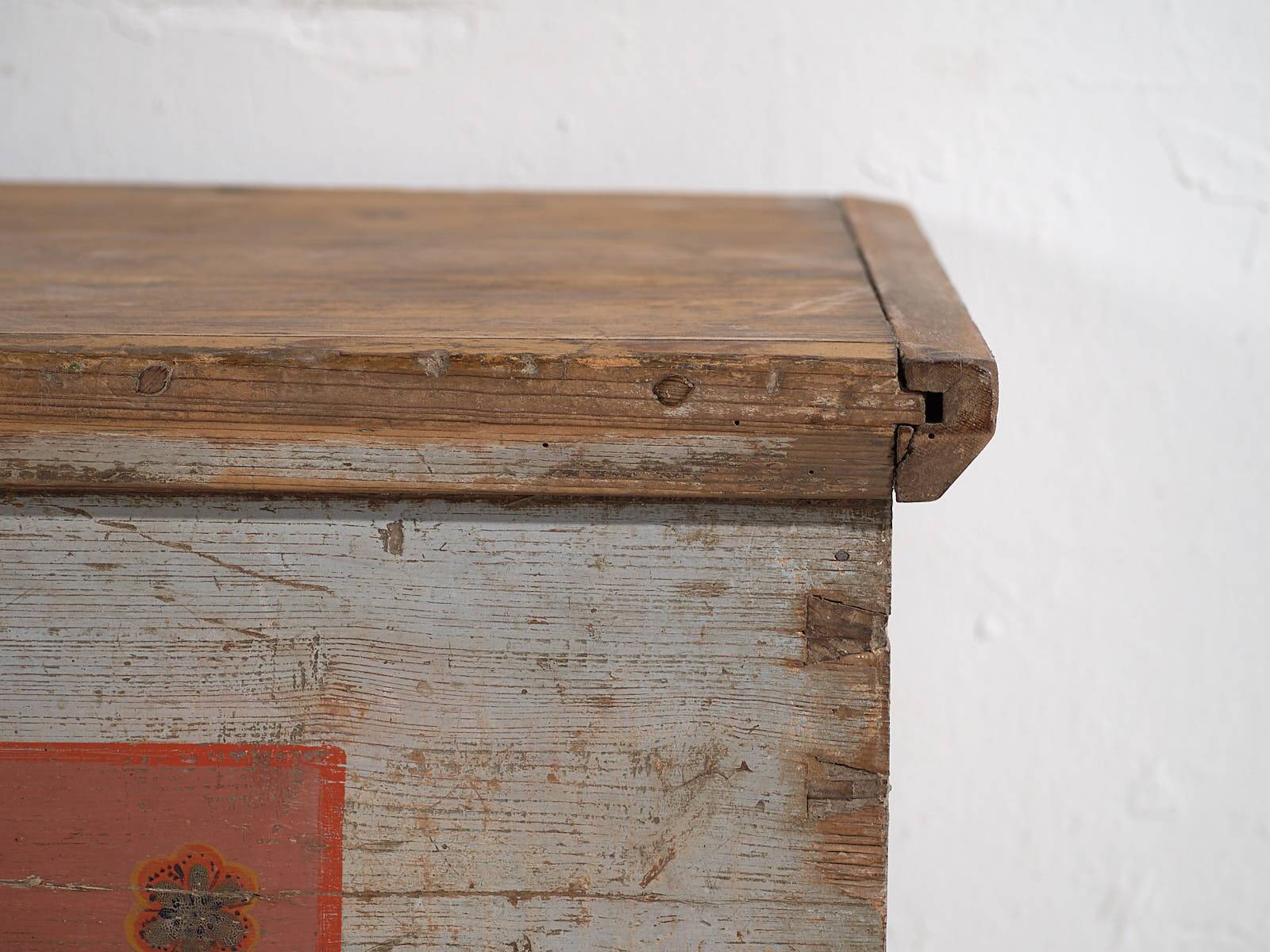 Antique grey trunk with floral details dated 1878 #26