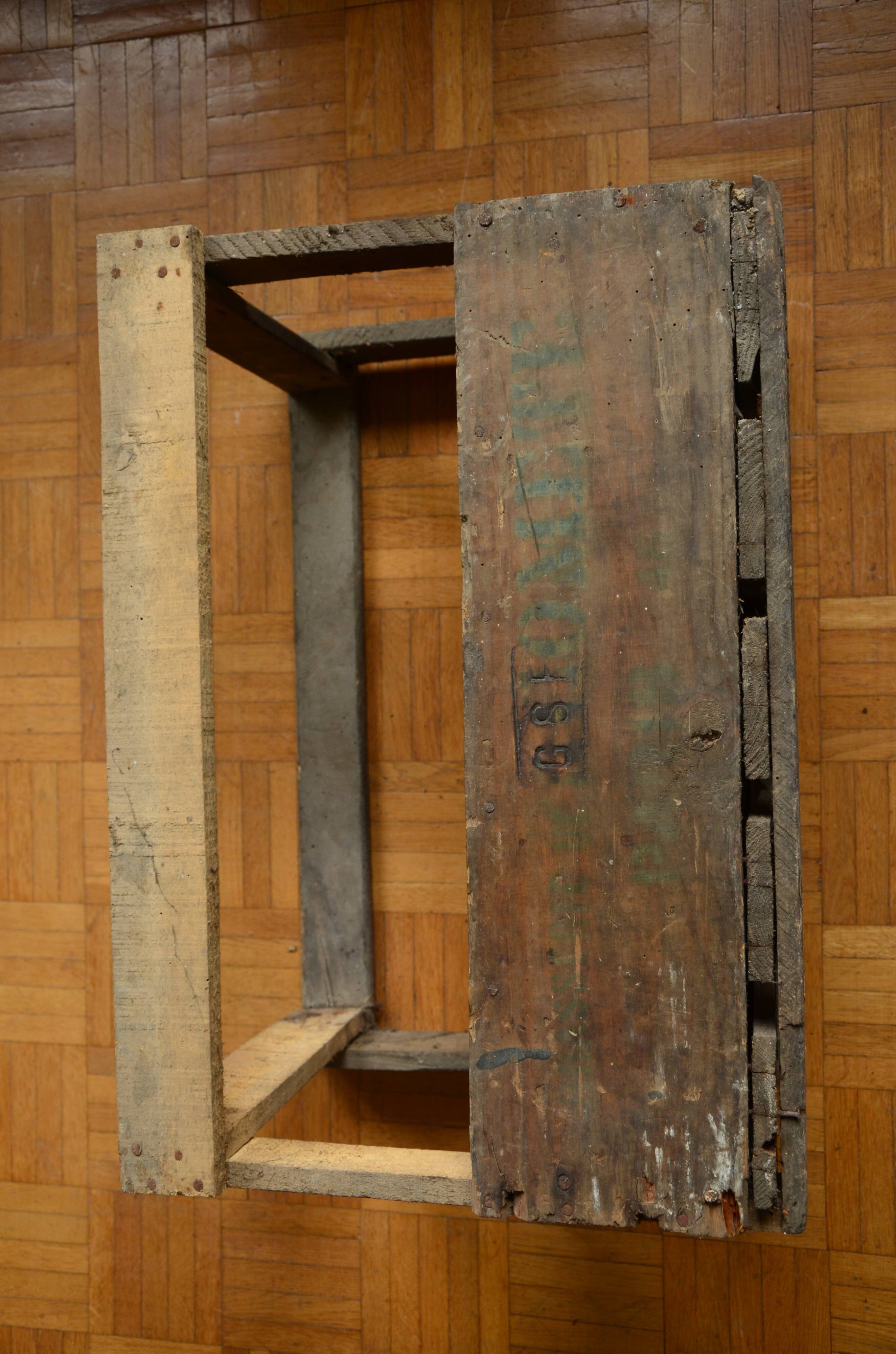 Old wooden bottles box