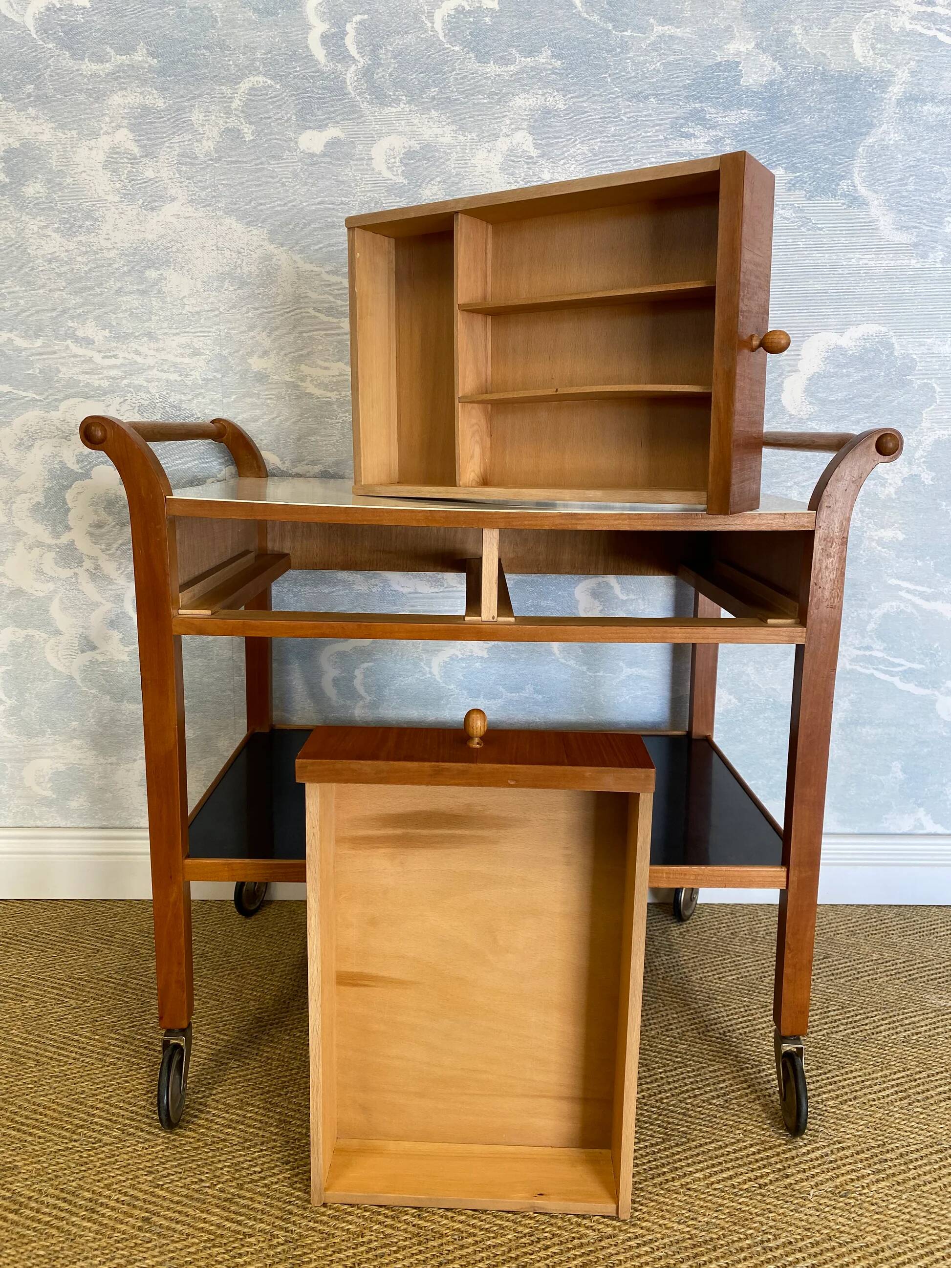 Scandinavian modern teak serving cart with drawers, Sweden, 1950s