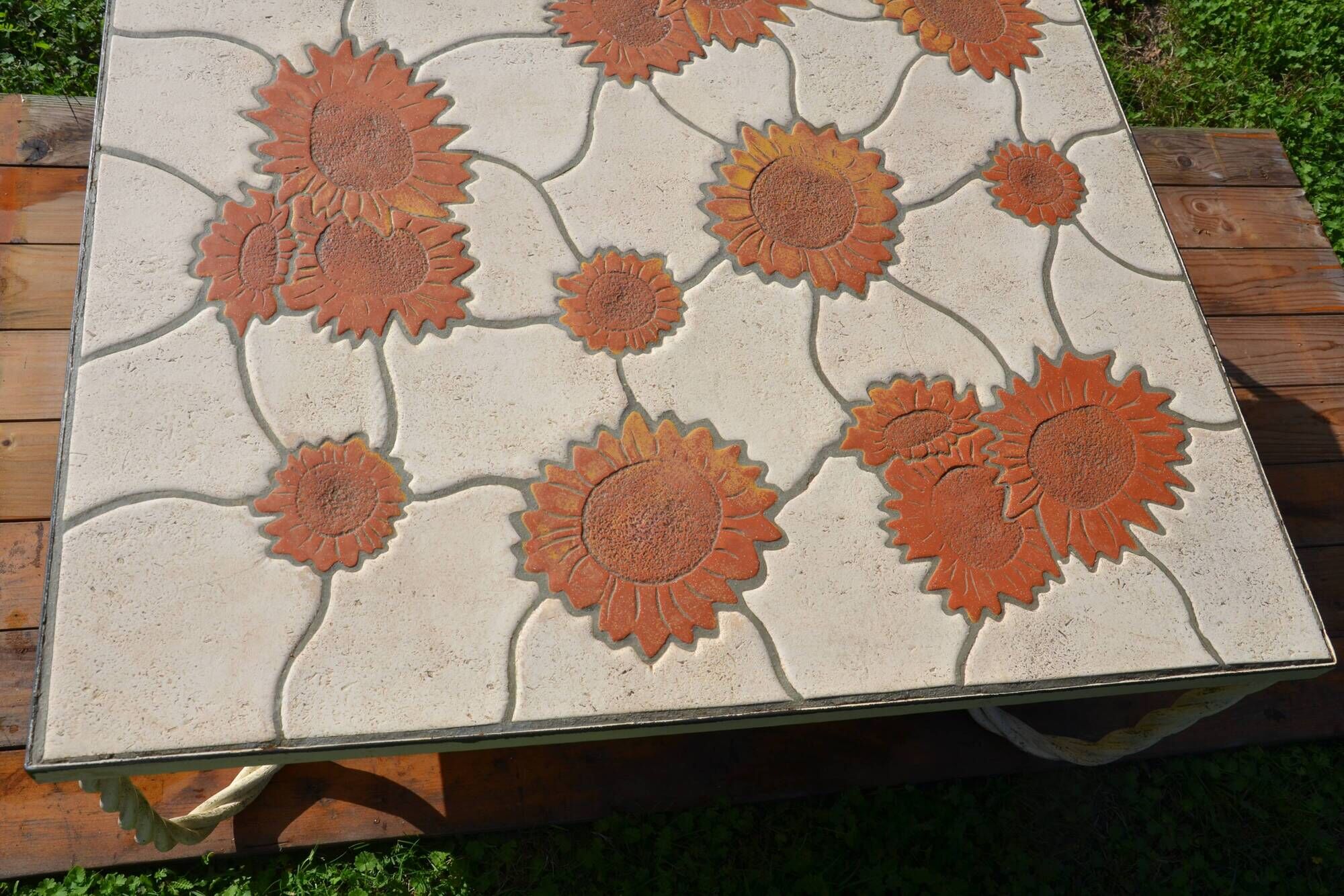Ceramic coffee table Vallauris "Sunflower" signed Barrois