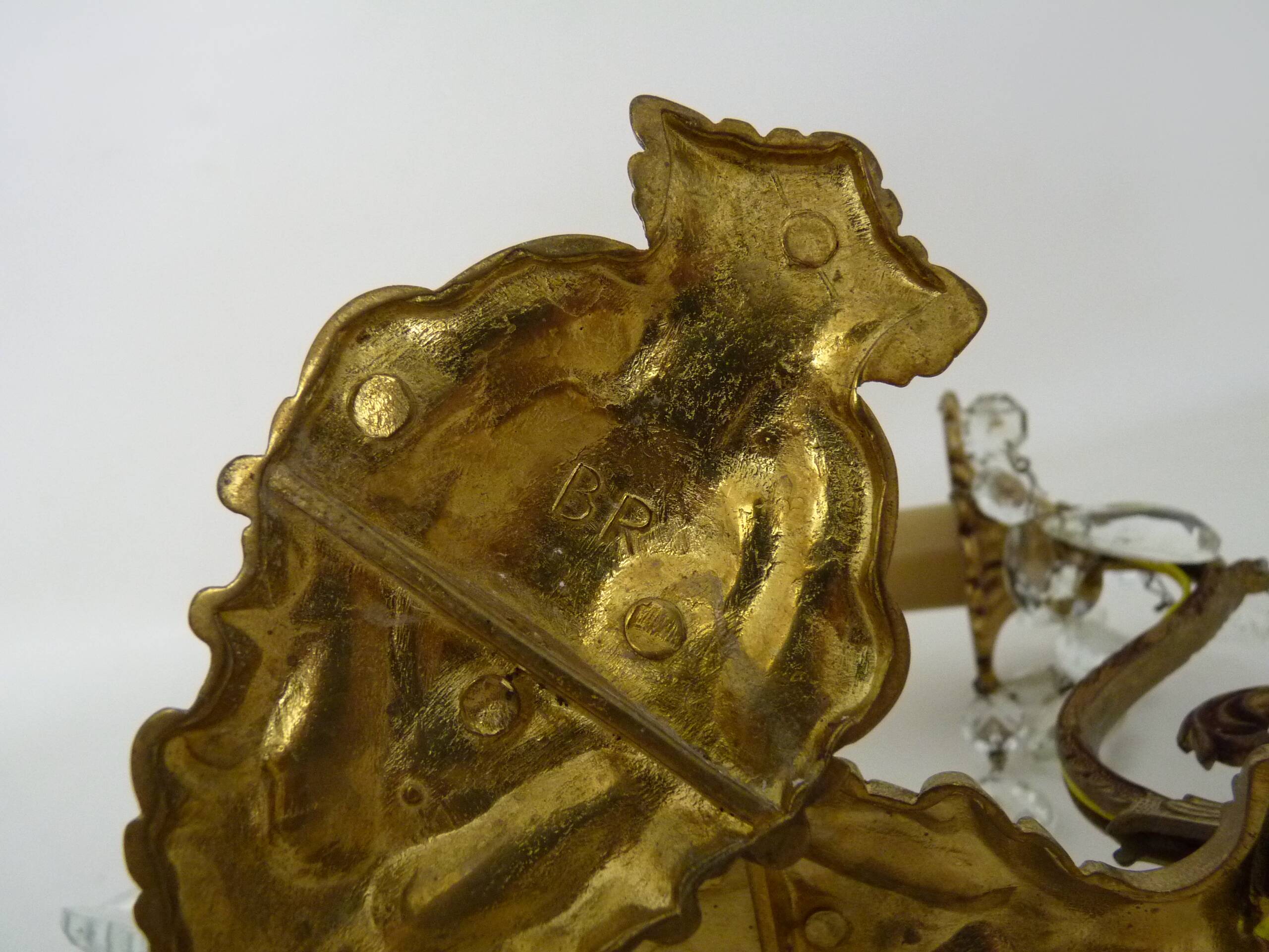 Pair of wall sconces in bronze and glass pendants from the 1970s.