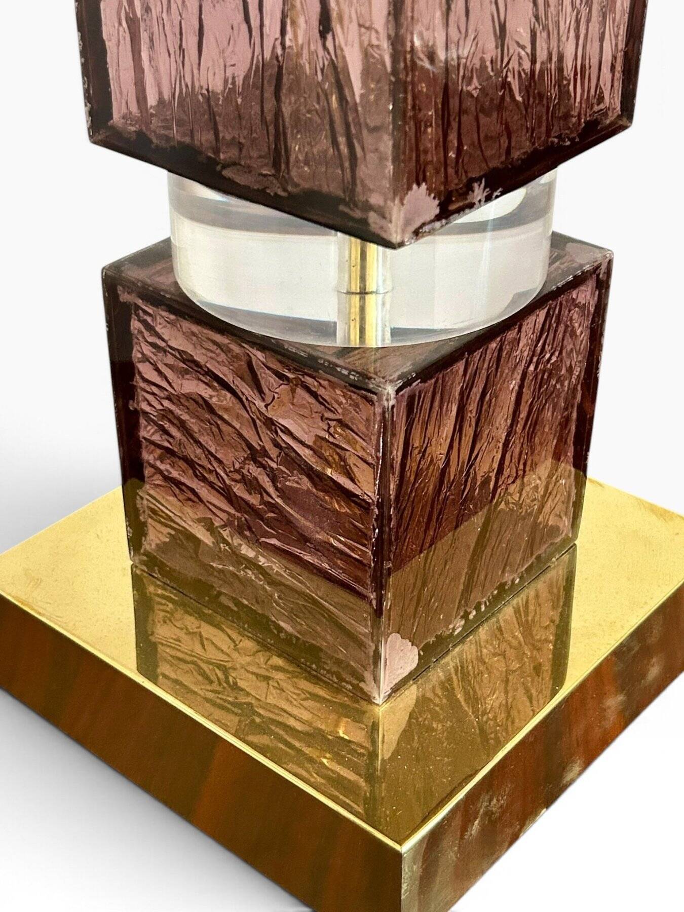 Lampe Attr. à Romeo Rega en lucite et laiton, 1970