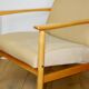 Vintage Loft armchair 70s light beige - velvet fabric - natural beech wood