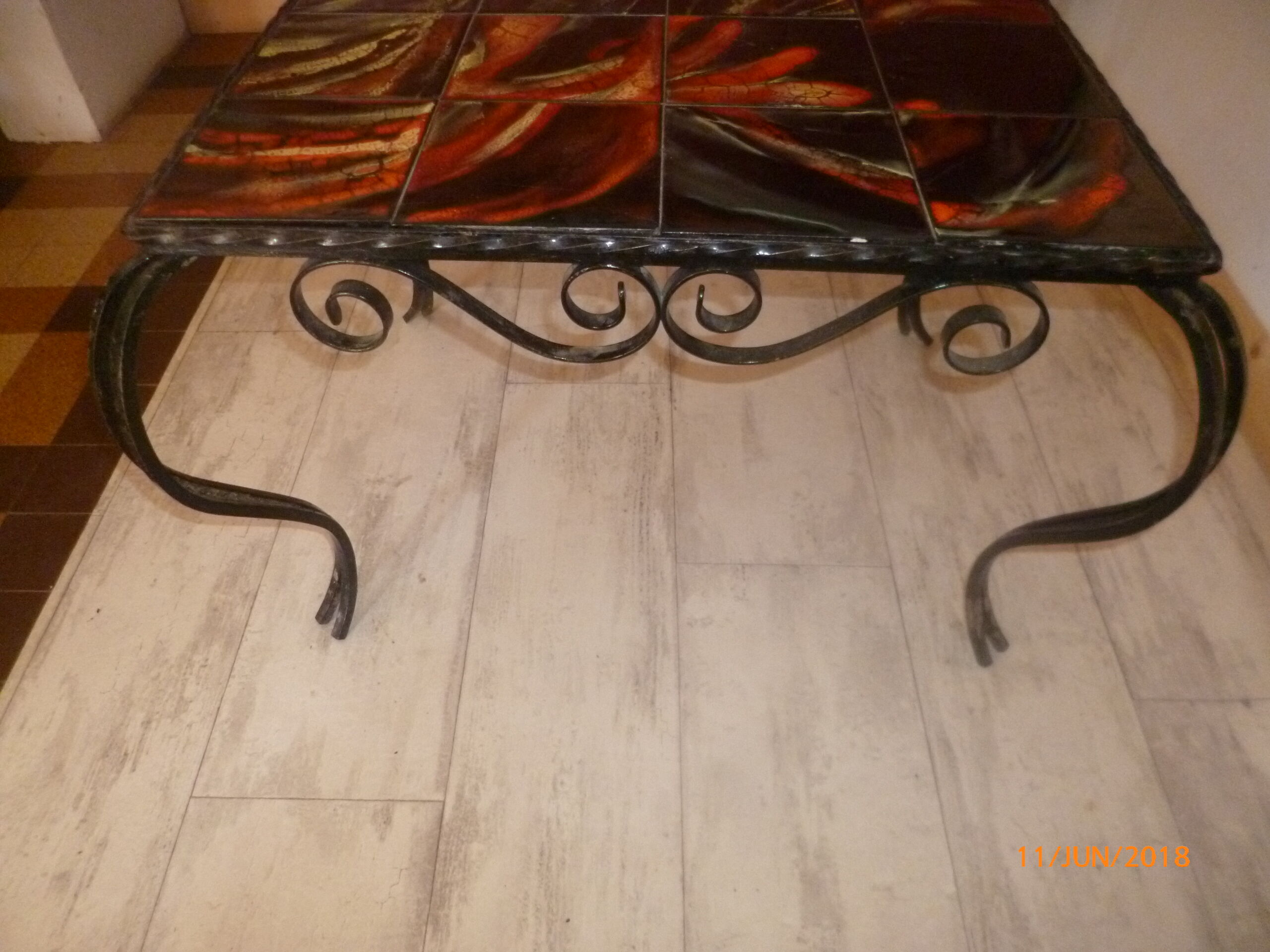 Coffee table iron forge 1960 1970 tiling