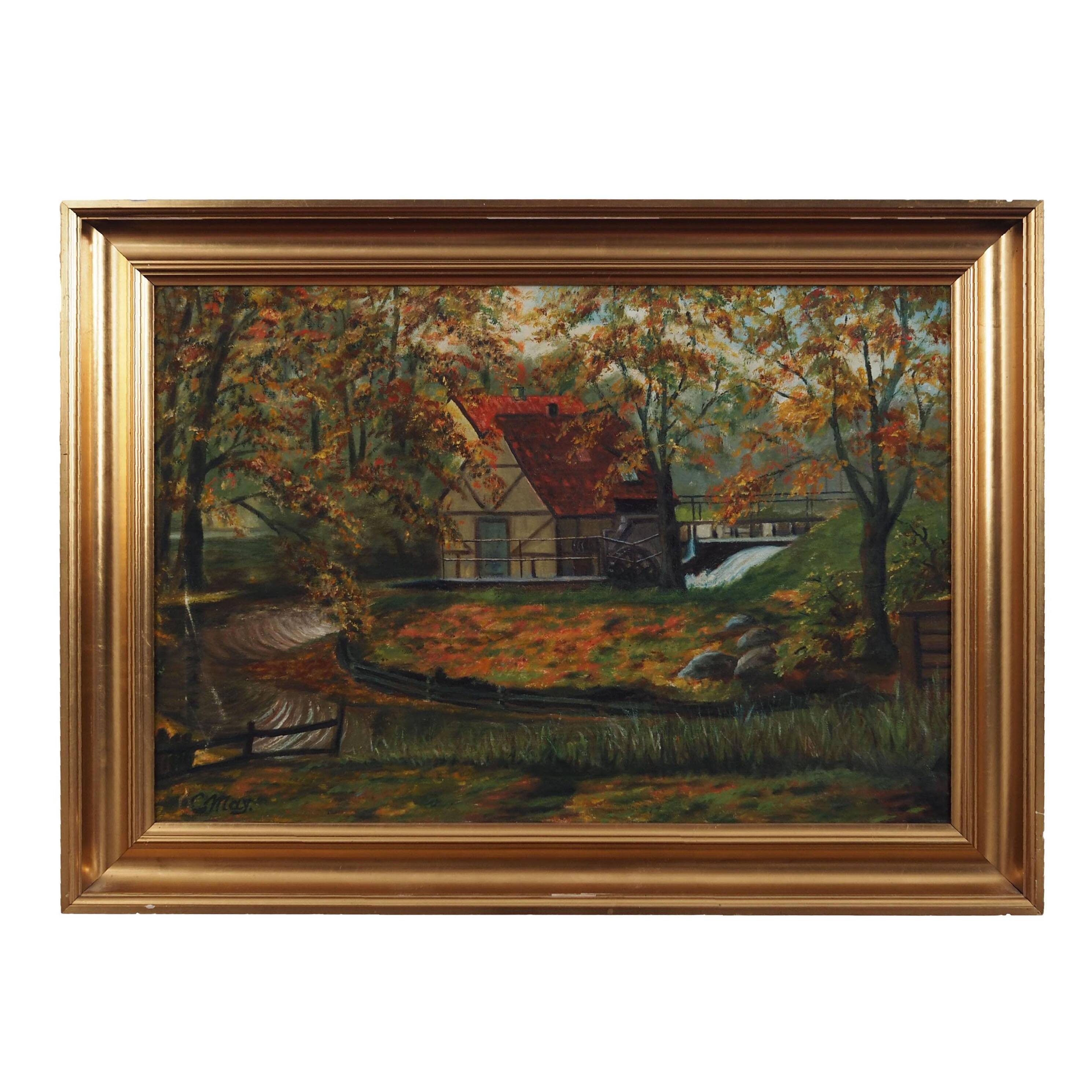 Painting „The Forest Mill”, Scandinavian design, 1970s, by C. May