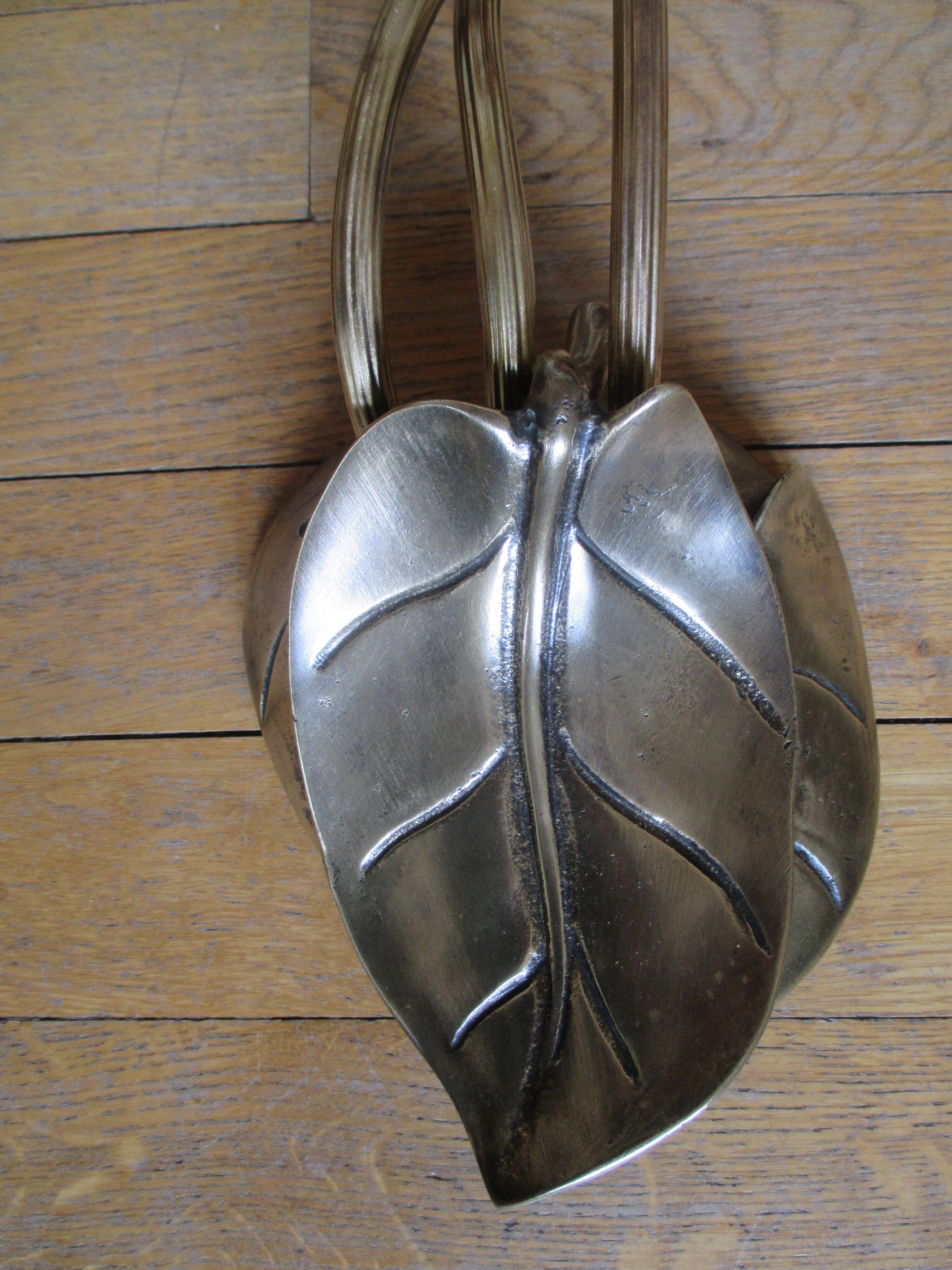 2 brass appliques leaves flowers tulip glass paste