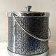 Large modernist chrome metal ice bucket with textured decoration, 1970s design.