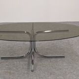 Space age coffee table in tubular and smoked glass, 60s-70s