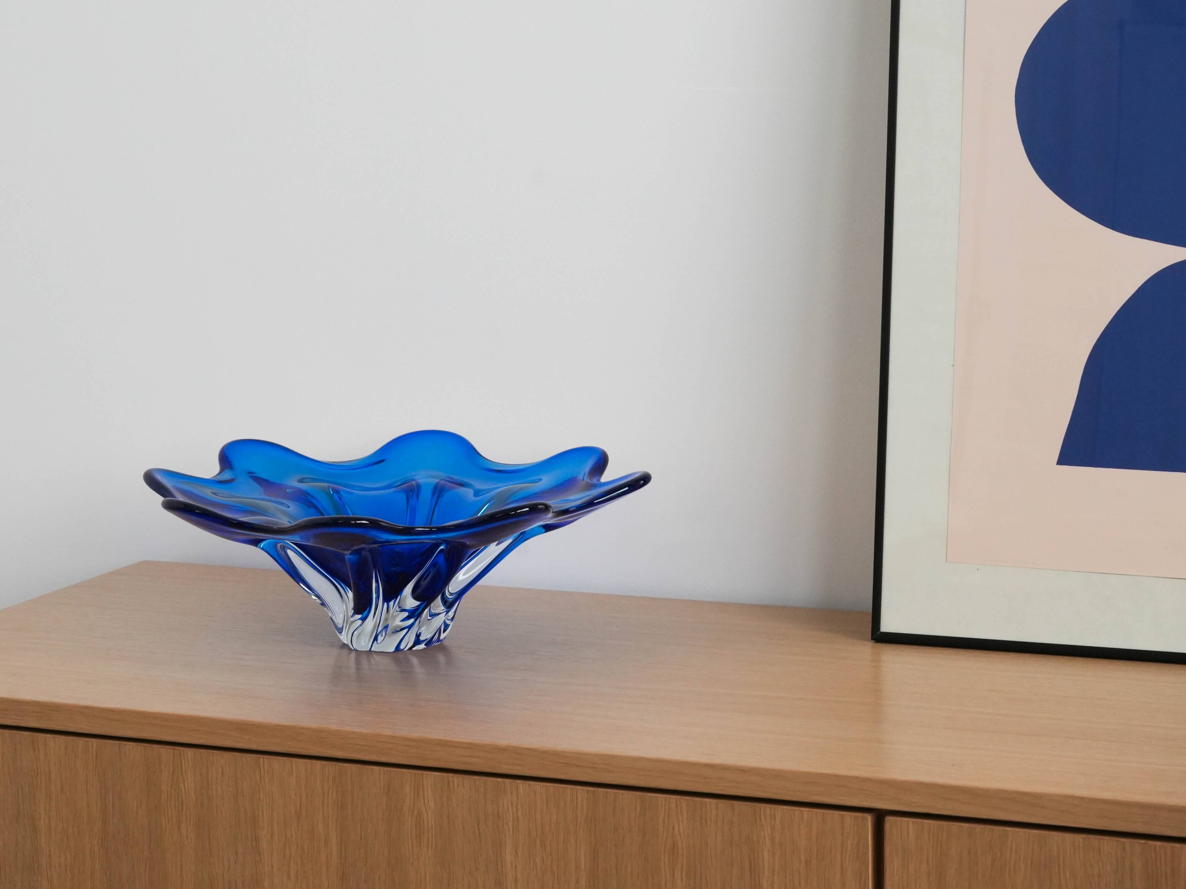 Cobalt flower bowl, Danish design, 1970s, made in Denmark