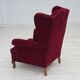 1960s, Danish highback wingback armchair, cherry-red furniture velour.