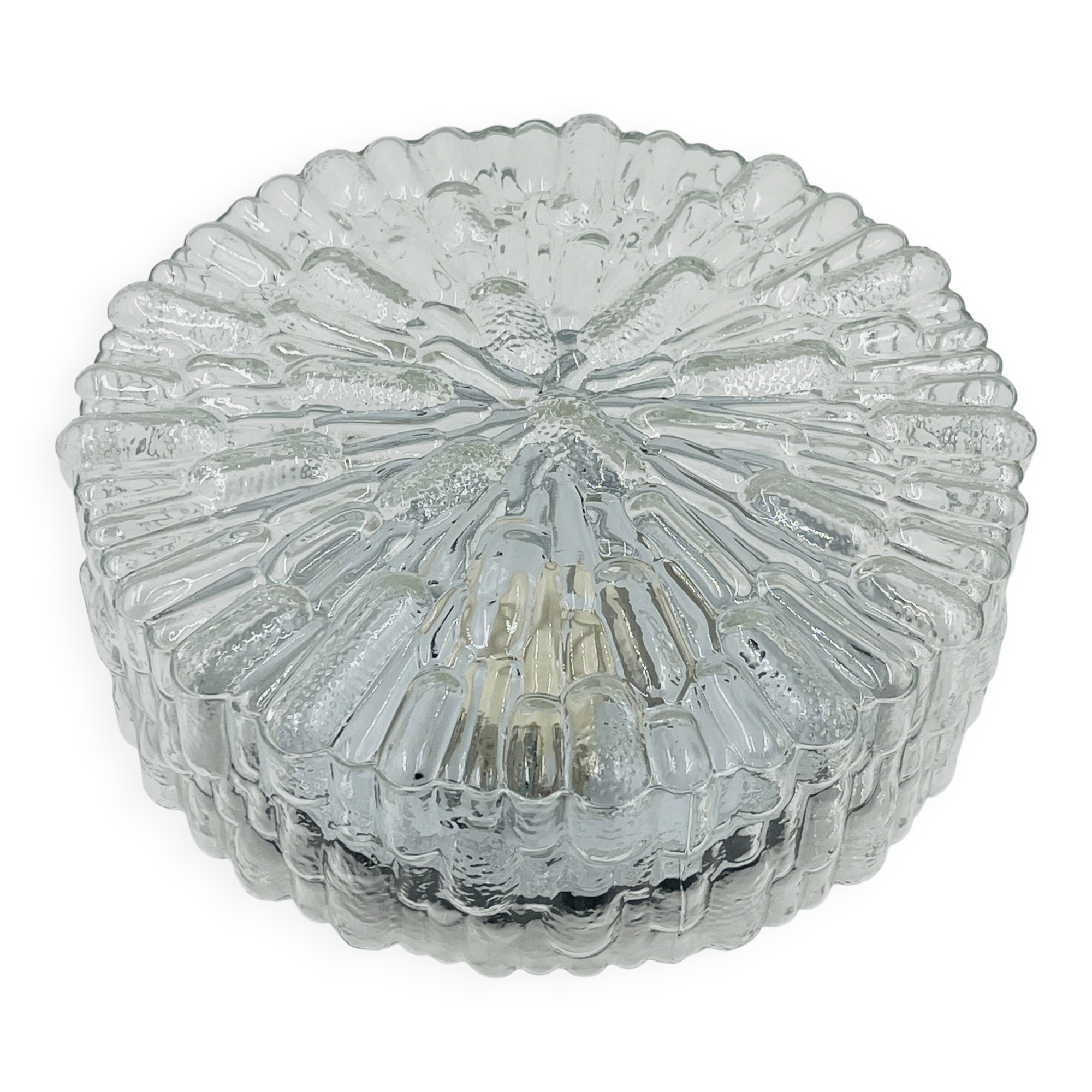 Massive modernist ceiling light in moulded glass