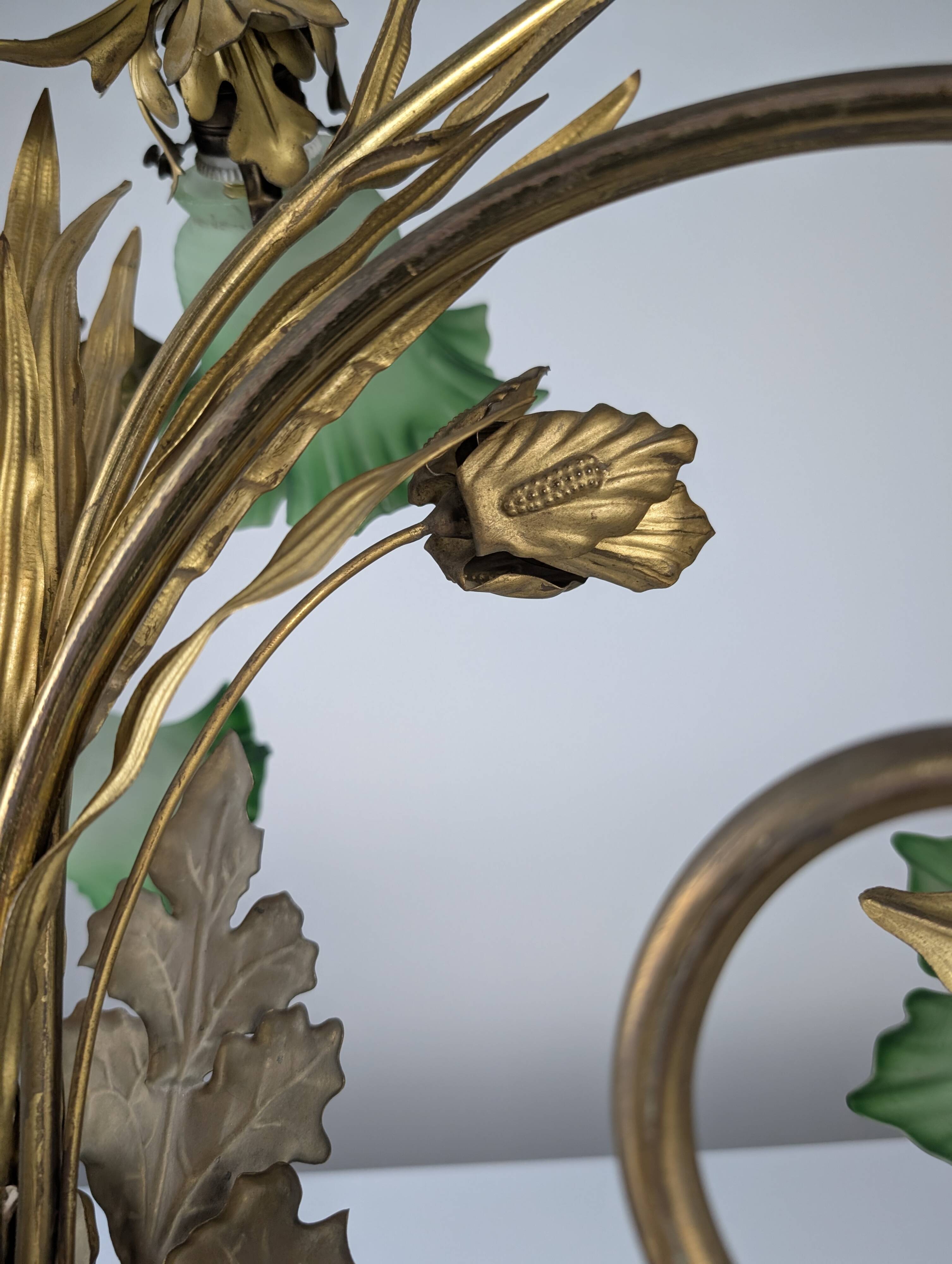Art Nouveau Chestnut Leaf and Green Glass Sconce, 1900s