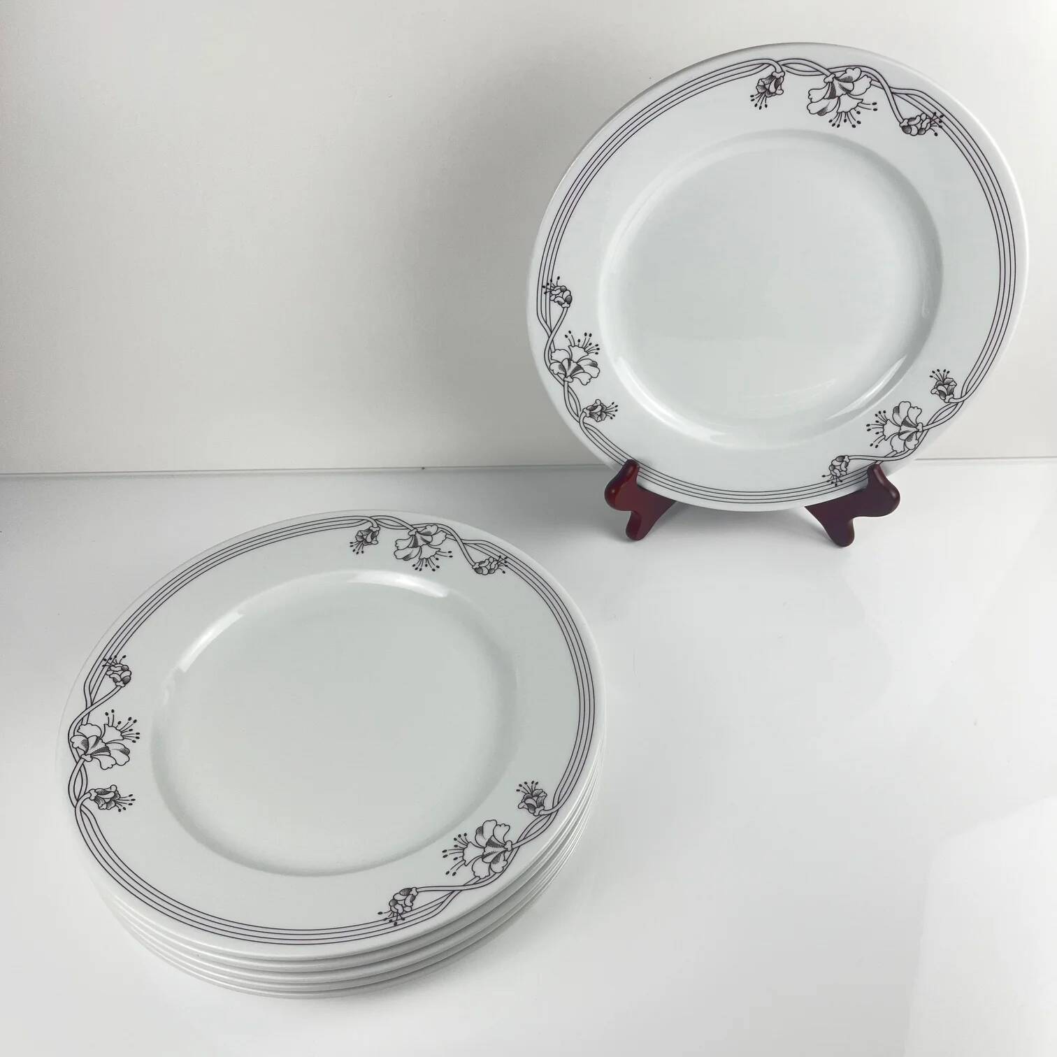 Set de 6 assiettes plates "Elysa", Sarreguemines, 1980-90