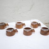 Series of 6 vintage Scandinavian cups in Schott & Gen Mainz teak and glass