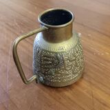 Little oriental pitcher in engraved brass, handcrafted. rare, 19th century period.