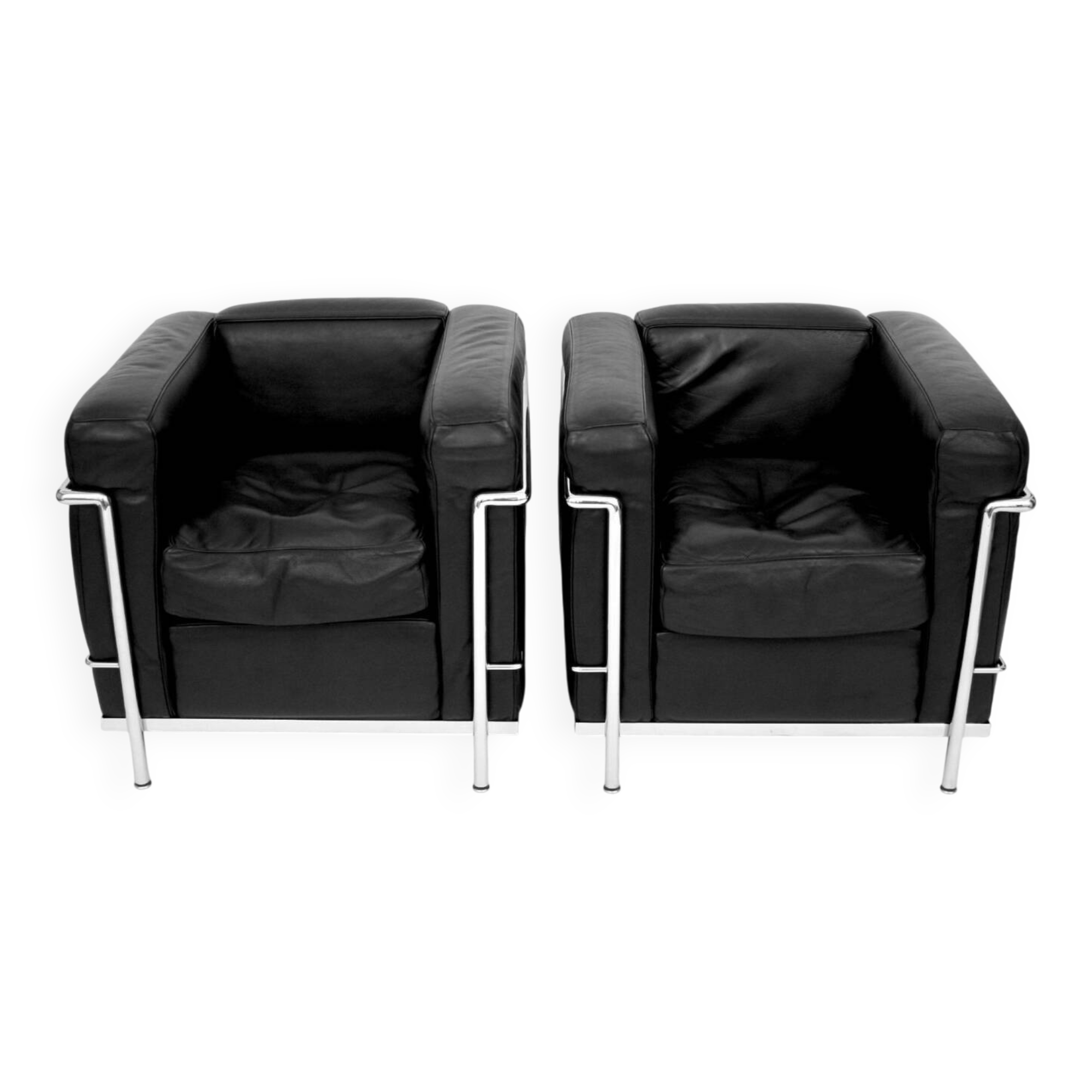 Pair of LC2 armchairs Perriand, Le Corbusier, Jeanneret, ed. Cassina