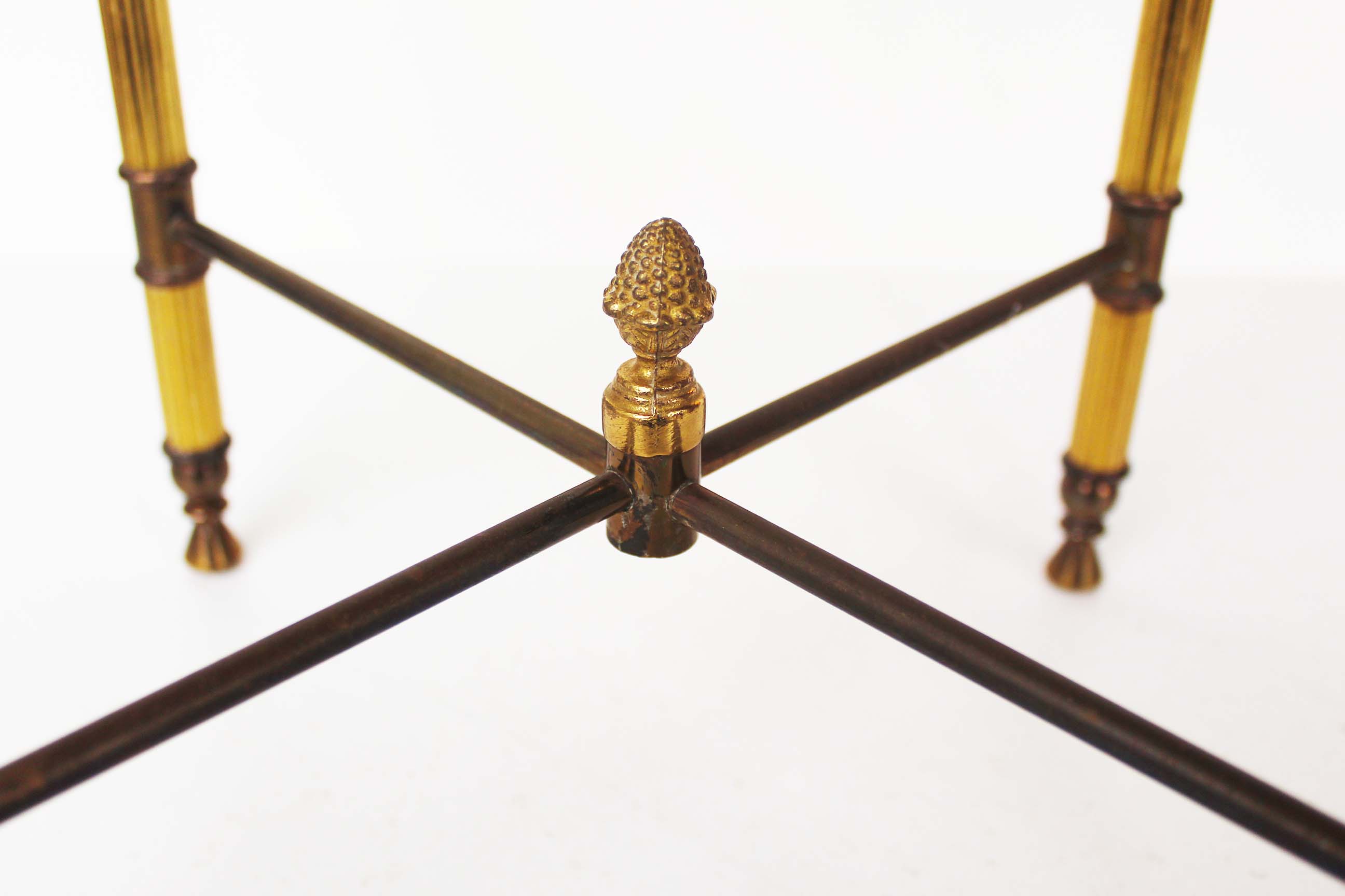 Vintage French round brass and glass side table