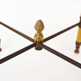 Vintage French round brass and glass side table