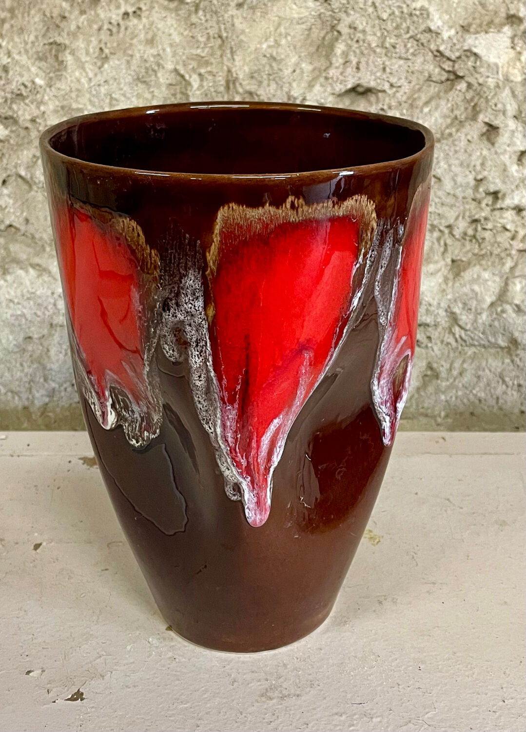 Large Vallauris vase no. 270 – brown glaze with red drips – vintage