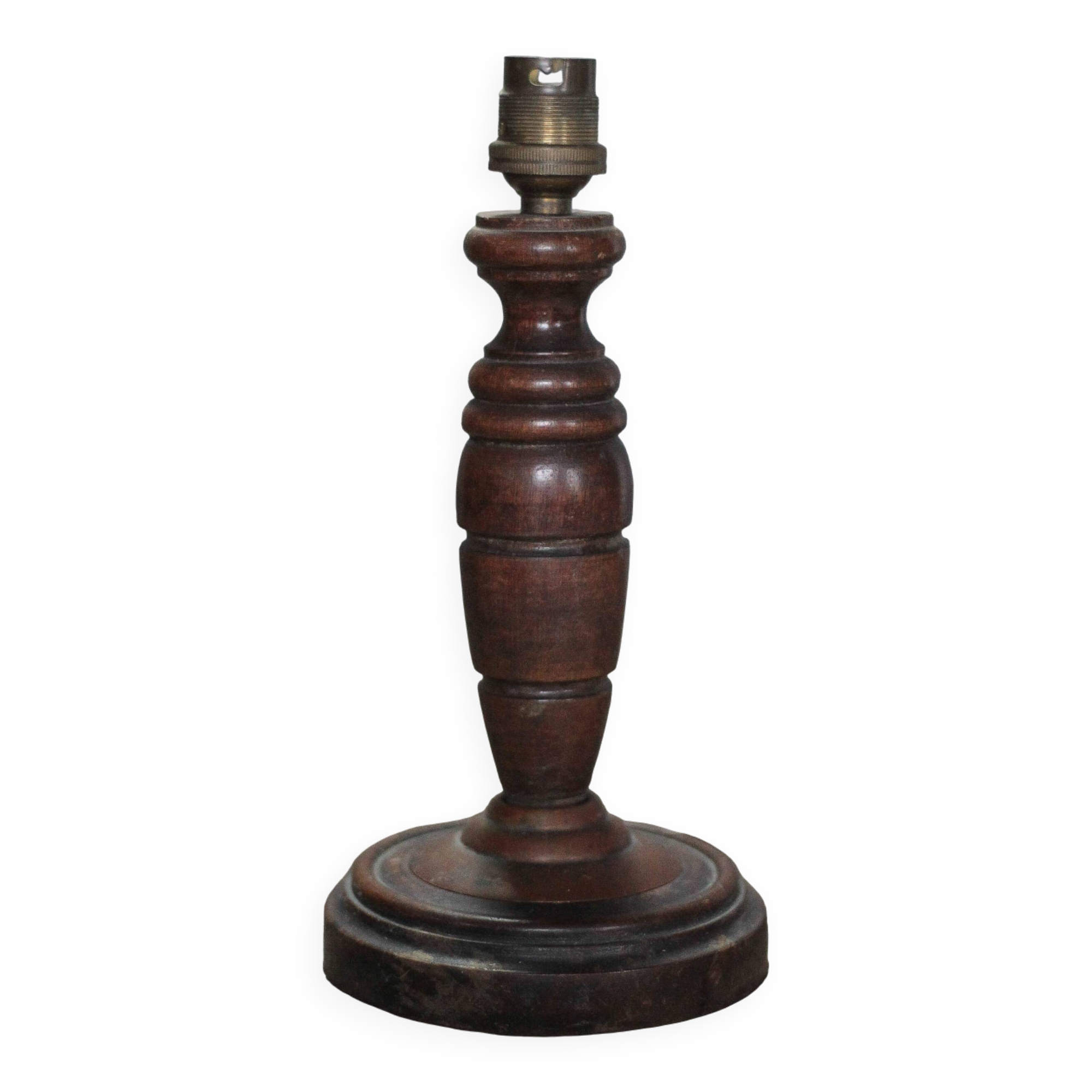 Wood lamp, wooden and vintage copper lamp base, table lamp.