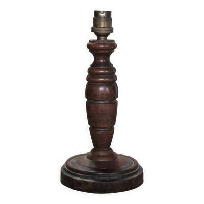 Lampe bois, pied de lampe bois et cuivre vintage, lampe à poser