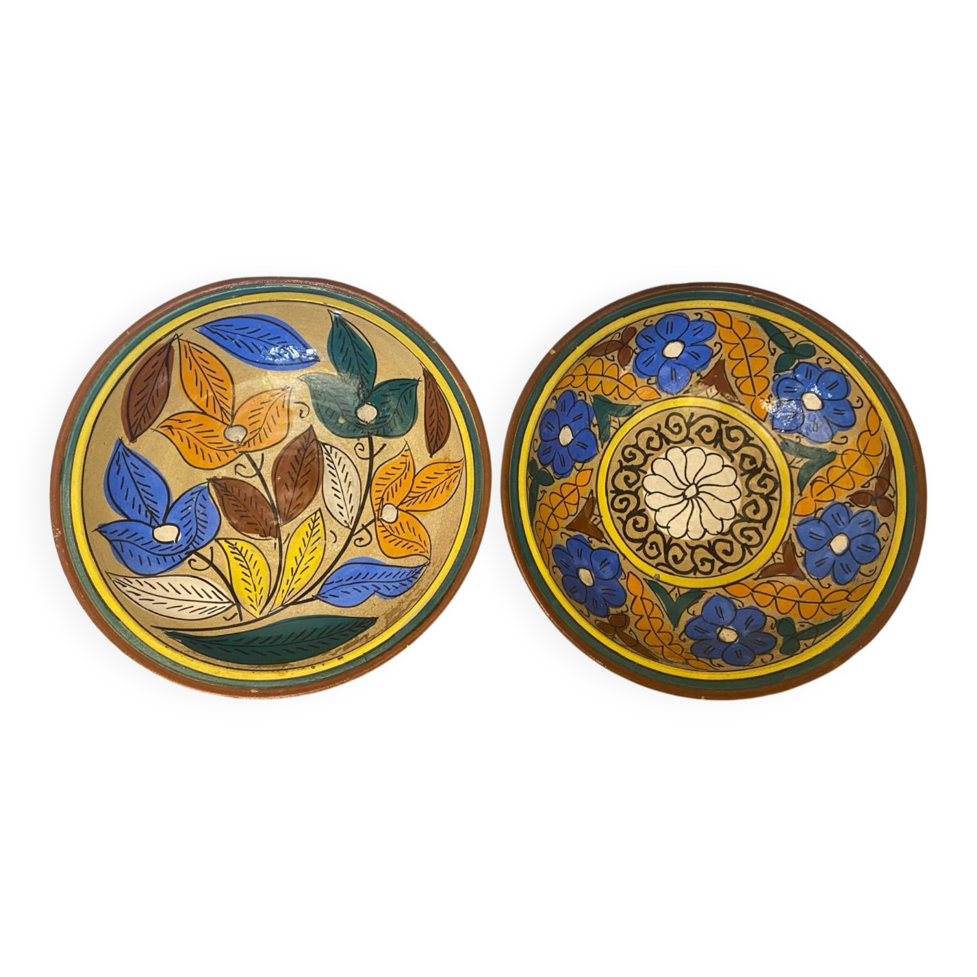 Pair of antique safi moroccan glazed terracotta dishes from the 50s