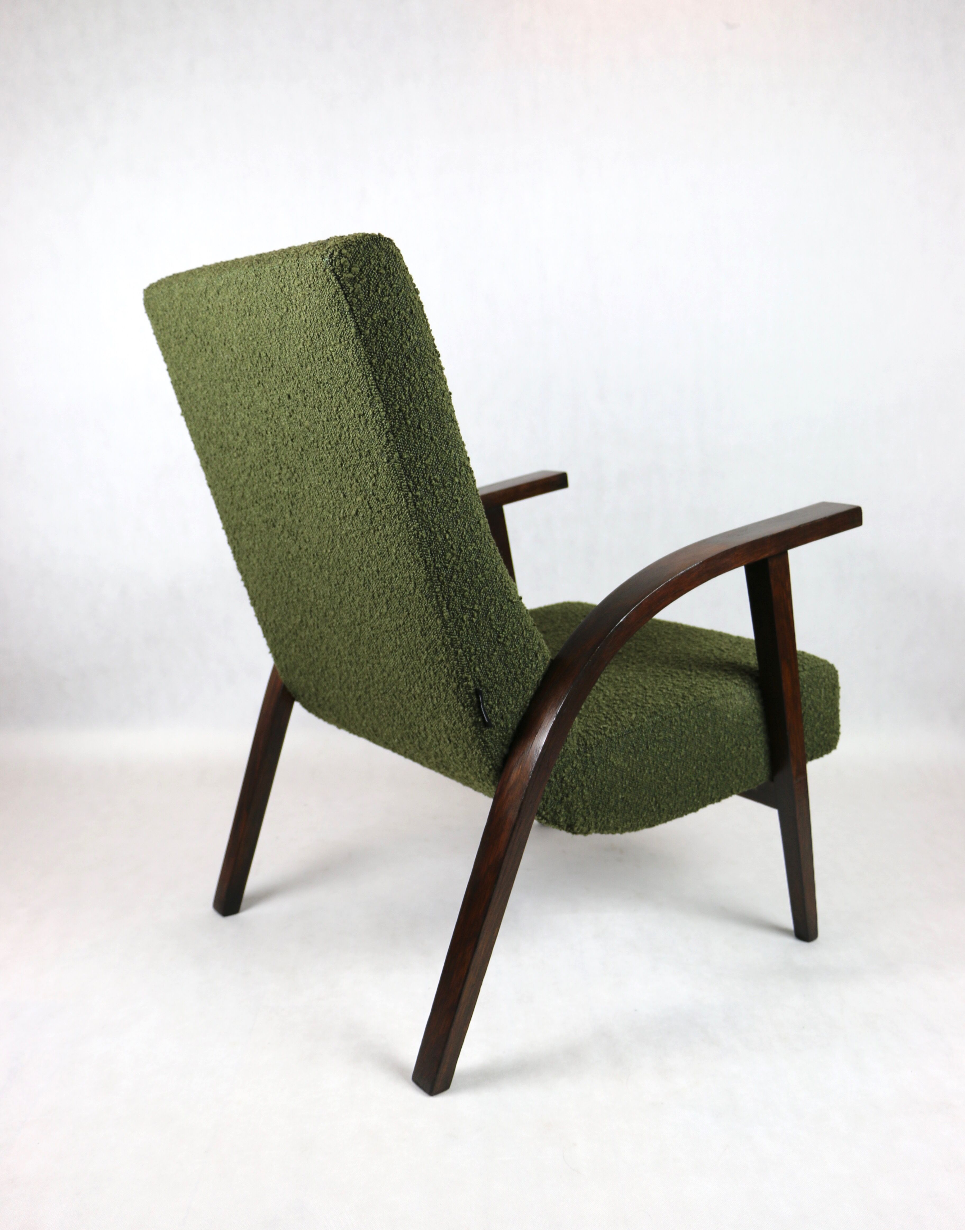 Olive Green Boucle Armchair design by Lejkowski – Leśniewski, 1970s