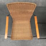 Mid-century metal and rattan dining chairs, set of 3.