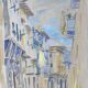 Gouache depicting a southern urban landscape with an arcaded street