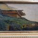Old oil painting on cardboard mountain landscape late 19th century